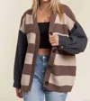 Madelyn Denim Sleeve Stripe Sweater Cardigan In Mocha In Brown