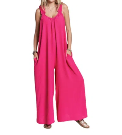 Madelyn Elastic Ruffle Shoulder Jumpsuit In Fuschia In Pink