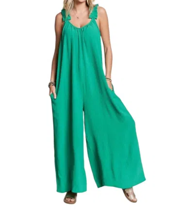 Madelyn Elastic Ruffle Shoulder Jumpsuit In Kelly Green