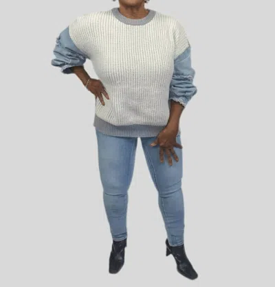 Madelyn Freia Denim Sleeve Sweater In Denim/grey In Multi