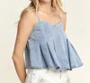 Madelyn Kenet Front Pleated Denim Tank Top In Blue