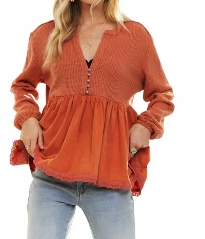 Madelyn Mineral Washed Babydoll Top In Terra Cotta