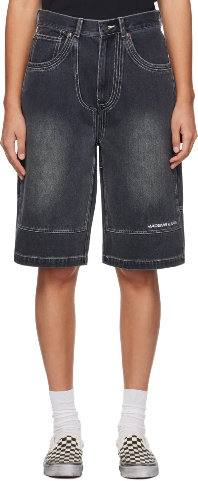 Mademe Black Double-knee Denim Shorts In Faded Black
