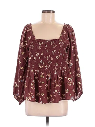 Pre-owned Madewell 3/4 Sleeve Blouse In Burgundy