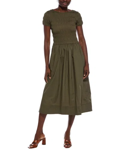 Madewell Smocked Boatneck Midi Dress Faded Ivy In Green