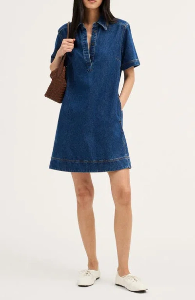 Madewell Airy Denim Polo Minidress In Blue