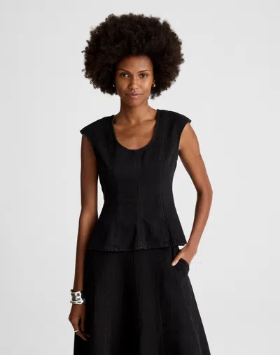 Madewell Airy Denim Seamed Scoopneck Top In Blue