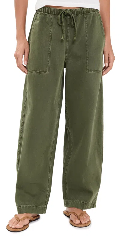 Madewell Pull-on Barrel Leg Airy Denim Utility Pants In Green