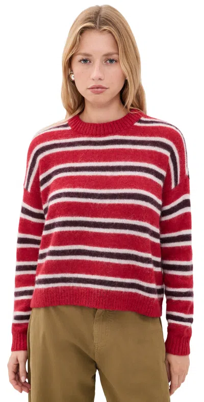 Madewell Alpaca Blend Crewneck Sweater Crimson Trio Stripe In Red