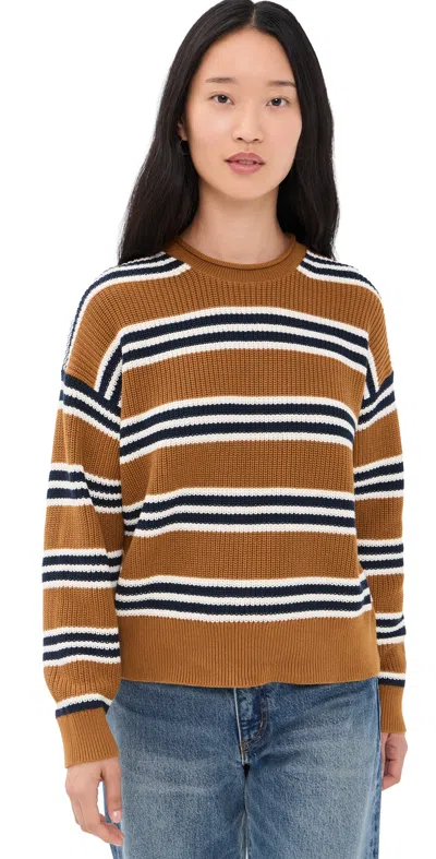 Madewell Arden Rollneck Cotton Pullover Acorn And Navy Trio Stripe In Brown