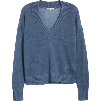 Madewell Arline Linen V-neck Pullover In Blue