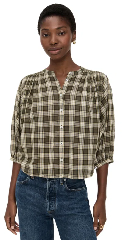 Madewell Balloon-sleeve Top Fall Plaid Faded Ivy In Multi