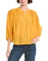 Madewell Shirred Crewneck Button-up Top In Yellow
