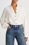 Madewell Band Collar Flannel Button-up Shirt In White