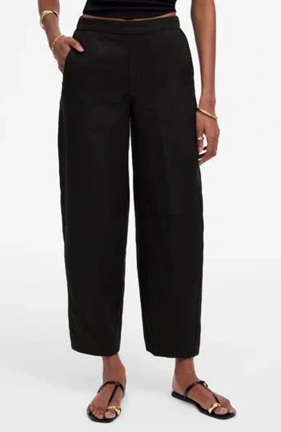 Madewell Barrel Leg Crop Linen Pants In Black