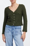 Madewell Basket Weave Knit Bell-sleeve Button-up Shirt In Dark Loden
