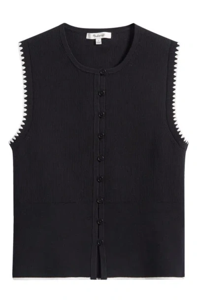 Madewell Blanket Stitch Crewneck Sweater Tank Top In Black/ivory Whipstitch