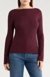 Madewell Boat Neck Long Sleeve Rib Top In Burgundy