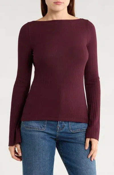 Madewell Boat Neck Long Sleeve Rib Top In Burgundy
