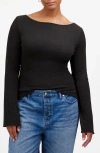 Madewell Boat Neck Long Sleeve Rib Top In Jet Black