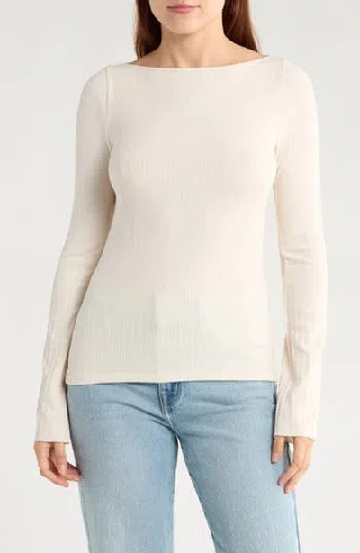 Madewell Boat Neck Long Sleeve Rib Top In Neutral