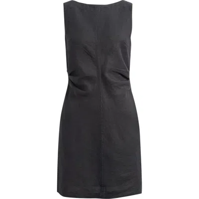 Madewell Boat Neck Shirred Linen Minidress In Black