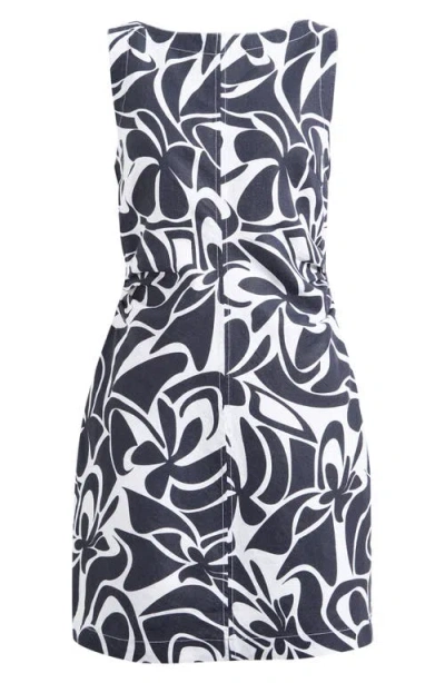 Madewell Boat Neck Shirred Linen Minidress In Blue