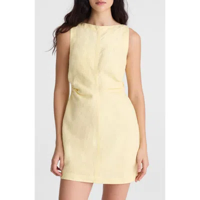 Madewell Boat Neck Shirred Linen Minidress In Yellow