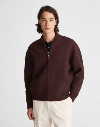 Madewell Boiled Wool Baseball Sweater Jacket In Brown
