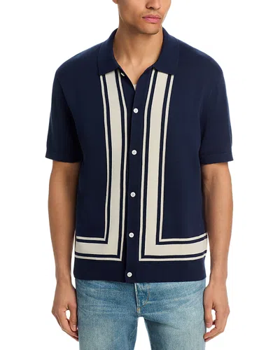 Madewell Border Stripe Knit Short Sleeve Button-up Shirt In Blue