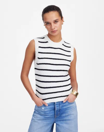 Madewell Boucl&eacute;-knit Sweater Tank In Cream Black Stripe