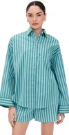 Madewell Boxy Button-up Shirt In Stripe Bayside Stripe Cool Aqua