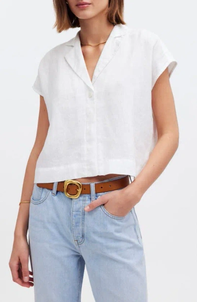 Madewell Boxy Cap Sleeve Linen Button-up Shirt In Eyelet White