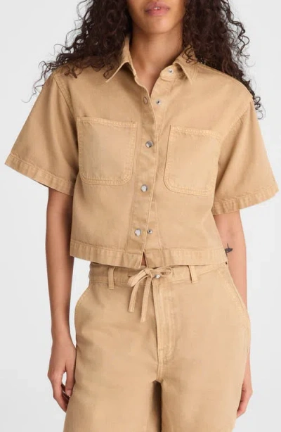 Madewell Boxy Crop Button-up Shirt In Brown