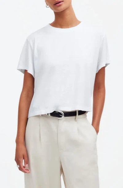 Madewell Boxy Crop Cotton Slub T-shirt In Eyelet White