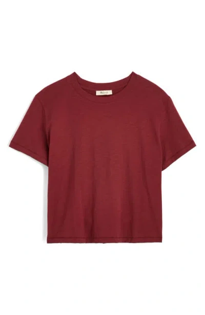 Madewell Boxy Crop Cotton Slub T-shirt In Burgundy