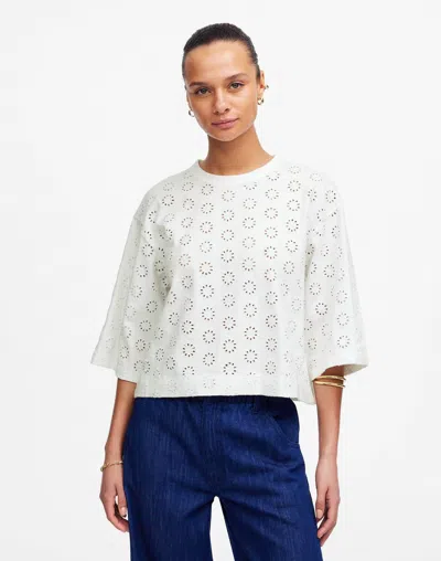 Madewell Boxy Embroidered Wide Sleeve Tee In White