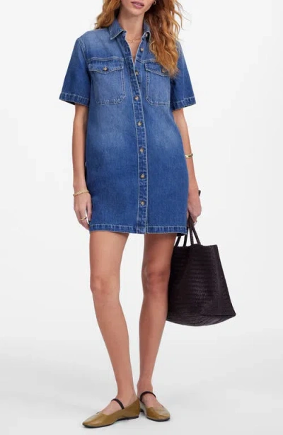 Madewell Boxy Short Sleeve Denim Shirtdress In Demarco Wash