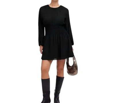 Madewell Bubble-sleeve Smocked Mini Dress In True Black Nt369
