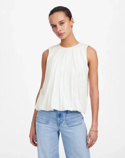 Madewell Bubble Top Womens White 100% Coton Pleated Sleeveless Blouse Ddr2194