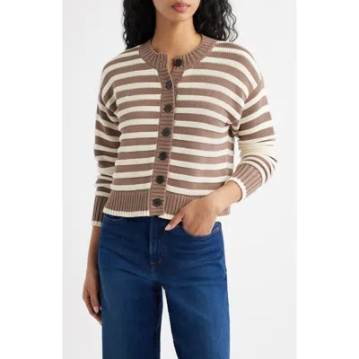 Madewell Button Front Cotton Crewneck Cardigan In Brown