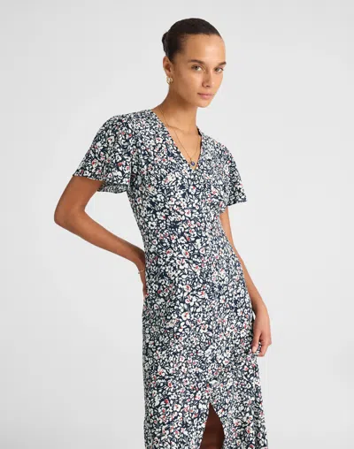 Madewell Button-front Flutter-sleeve Midi Dress In Multi