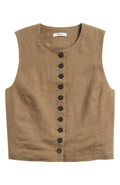 Madewell Button Front Linen Shell Top In Brown