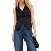 Madewell Button Front Satin Vest Top In True Black