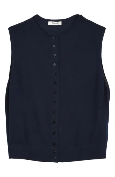 Madewell Button Front Sleeveless Cardigan In Blue