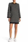 Madewell Button Sleeve Striped Wool Sweater Dress In Black/white In Multi