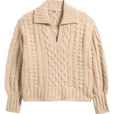 Madewell Cable Knit Polo Sweater In Sand