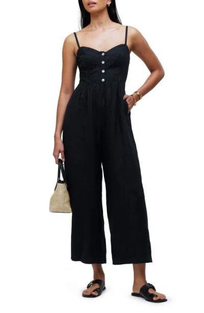 Madewell Campbell Refined Linen Jumpsuit In True Black