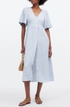 MADEWELL CASSIE STRIPE BUTTON FRONT LINEN MIDI DRESS