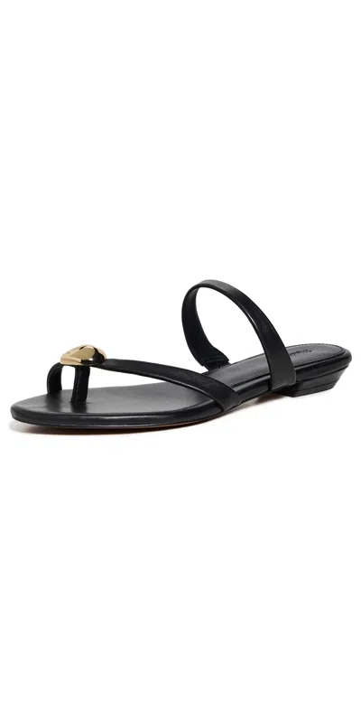 MADEWELL THE MILA ORGANIC HARDWARE THONG SLIDE SANDALS IN LEATHER TRUE BLACK